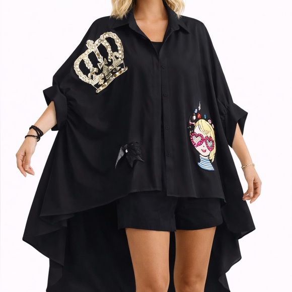 Fabulous Crystal Beaded Oversized Asymmetrical Top - Picture 3 of 14